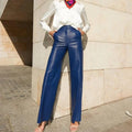 Fashion Office Streetwear Pu Women's Trouser Straight Leg Faux Leather Pants Women