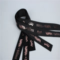 Custom 3D Gold Foil Printed Black 100% Polyester Grosgrain High Tenacity Gift Ribbon Roll