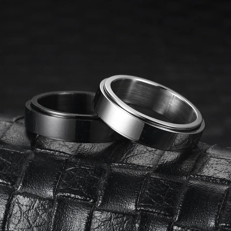Factory Sale 6mm Men Plain Black Stainless Steel Rings Size 5-11 Rotatable Spinner Rings Simple Creative Anxiety Fidget Rings