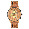 Factory Wholesale Natural Olive Wood Chronograph Quartz Watch for Men Stainless Steel Band 22mm Width Stylish Antique Design