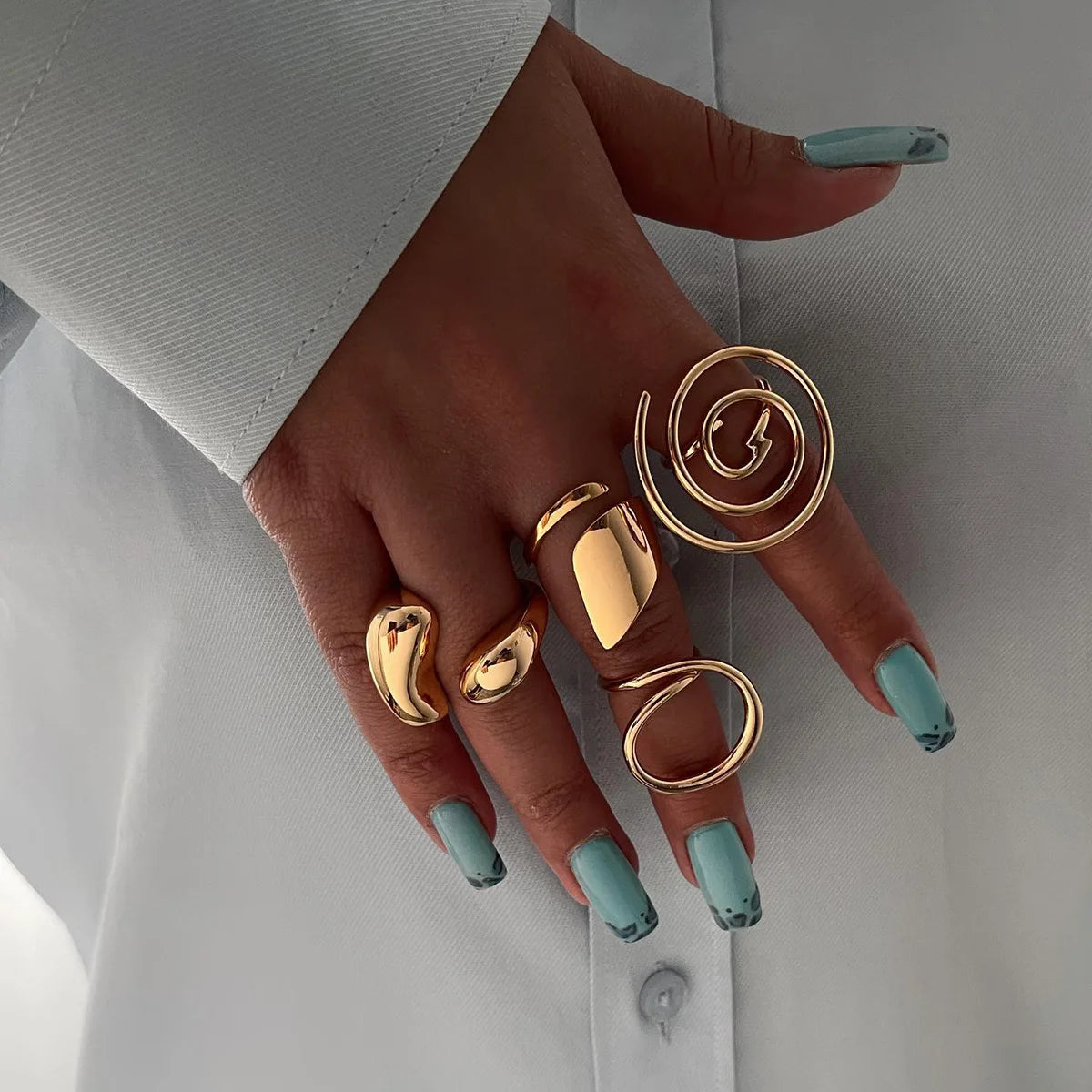 2026 New Style Fashionable 18k Gold Plated Stainless Steel Adjustable Water Drops Tears Oversized Ring for Woman