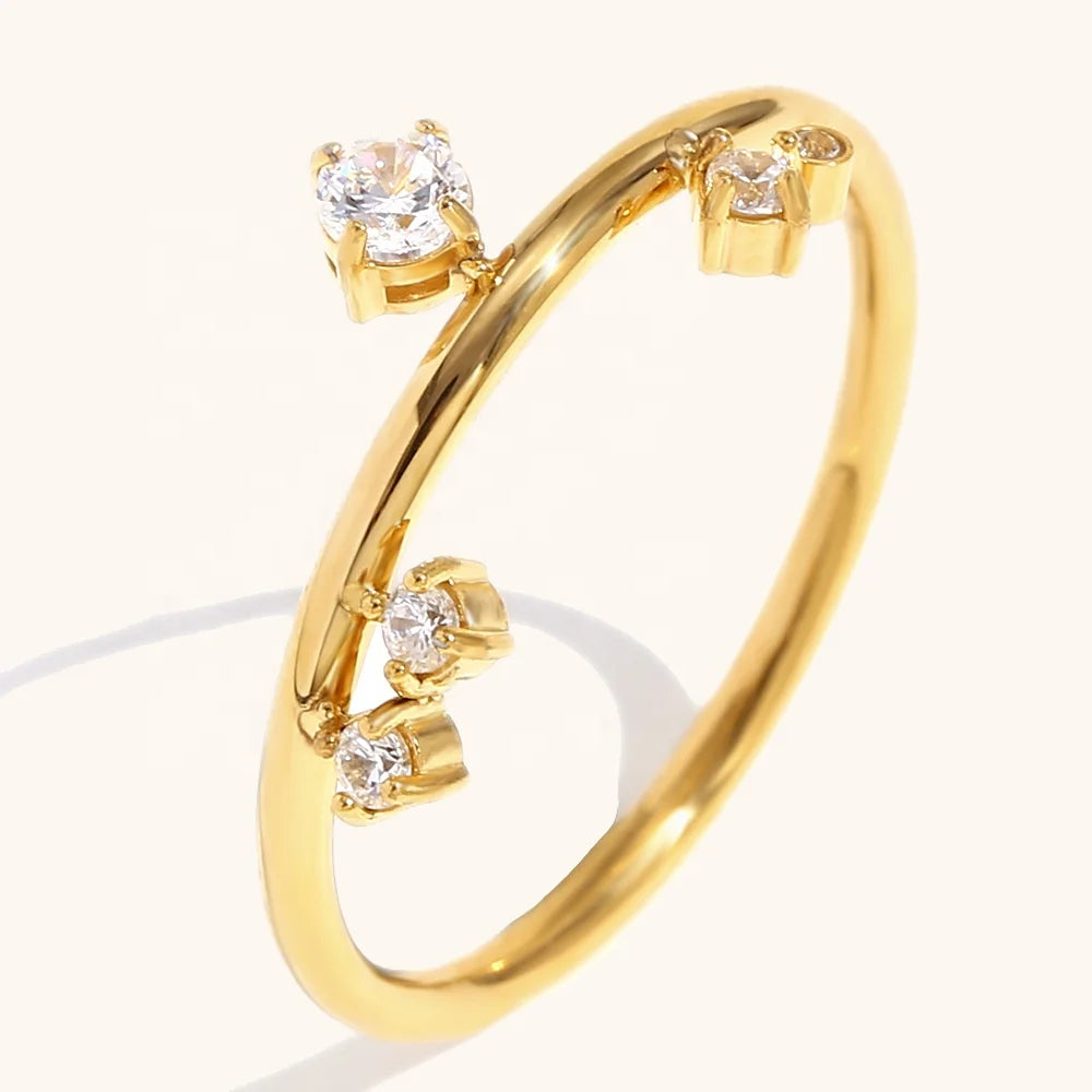 Dingran Fashion Latest Designs Gold Plated Stainless Steel Jewelry Crown Zircon Rings for Women