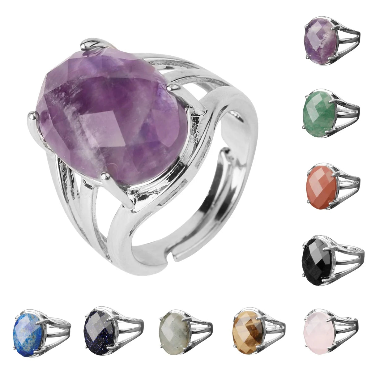New Design Beautiful Fashionable Fingers Ring Natural Precious Elliptical Section Stone Rings for Girls