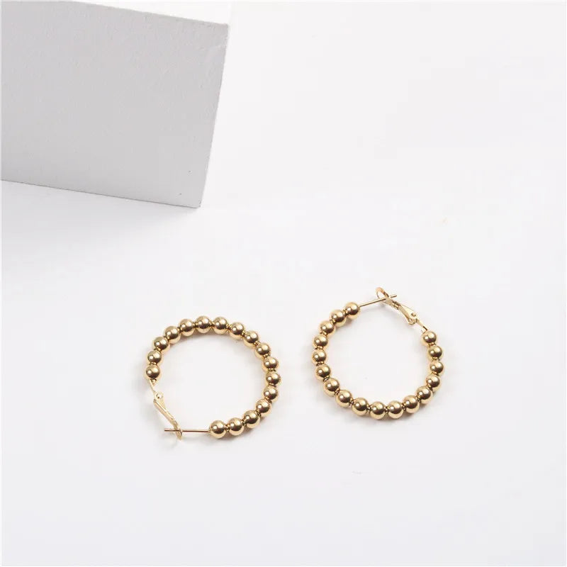 Fenny 18K PVD Plated Wholesale No Fade Luxury Simple Fortune Gold Beads Pave Stainless Steel Hoop Earring for Women