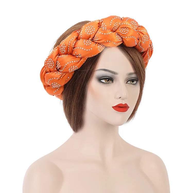 New Manufacturers Stock Satin Multicolor Hair Band Hot Drilling New Twist Braided Hair Band Hair Ring Turban Hijabs