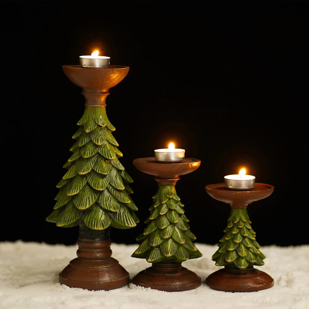Retro Christmas Tree Candle Holder Ornaments Ins Style European Home Living Room Desktop Decoration Crafts Resin Candle Holder