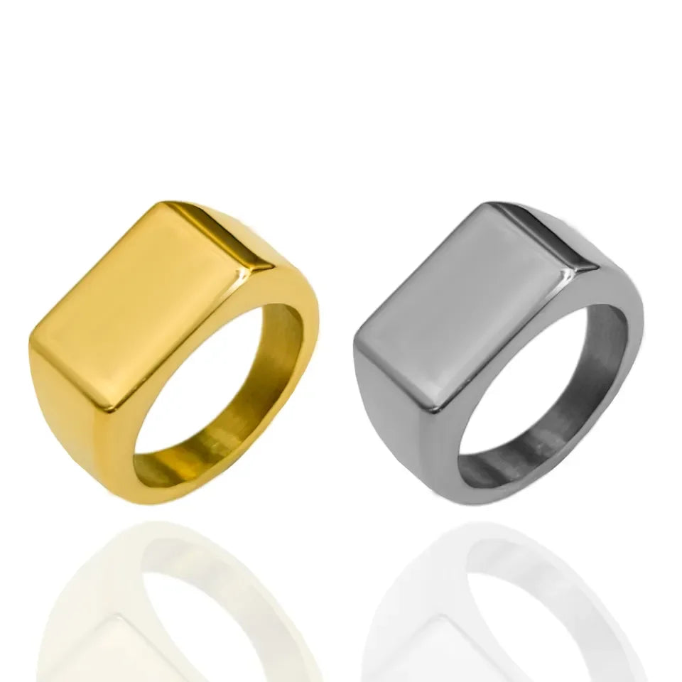 Classic Blank Bar Ring 18K Gold Silver Custom Engravable Women Men Jewelry Stainless Steel Signet Ring