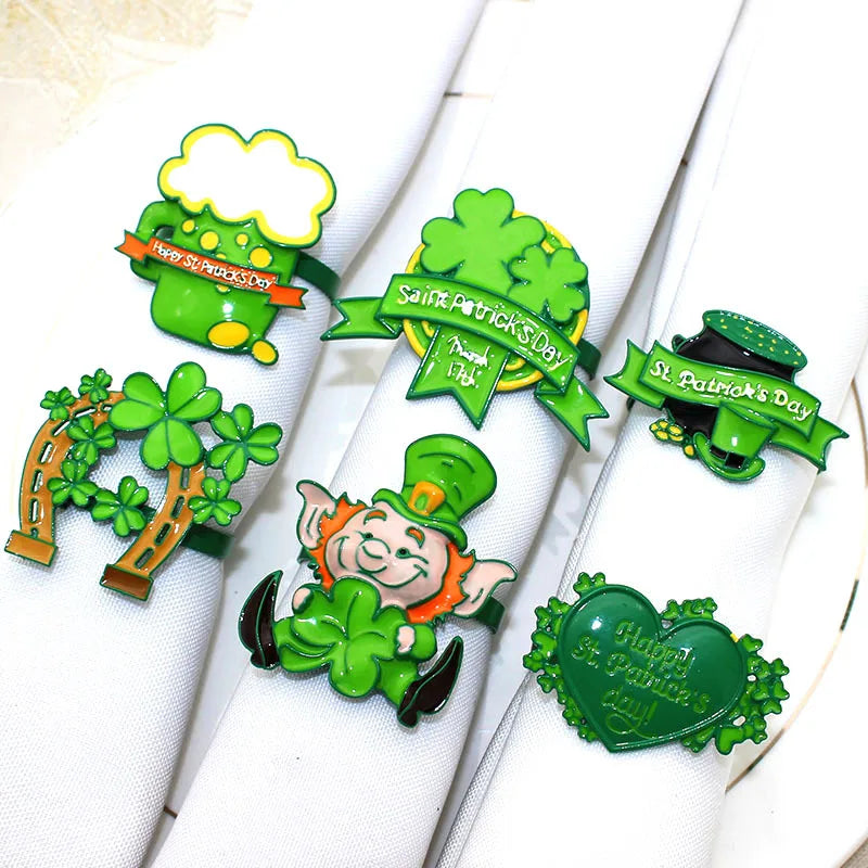 Hot Sale Irish Napkin Rings Napkin Holder Set Cute Metal Table Setting for Home Parties Green Enamel Design Stocked Feature