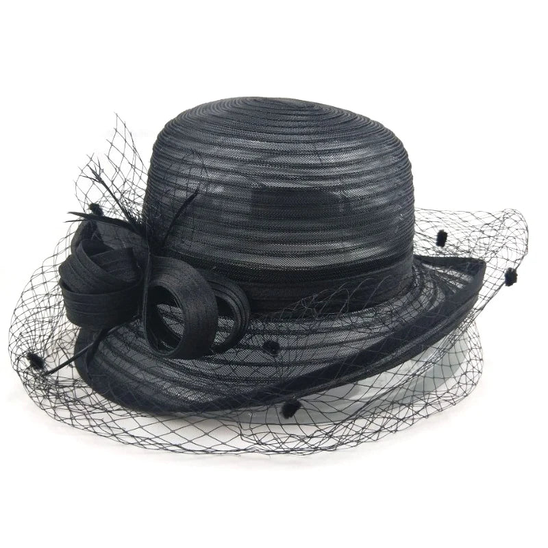 2020 New Fashion Lady Wedding Hat Wholesale Low MOQ Elegant Woman Organza Black Church Hat