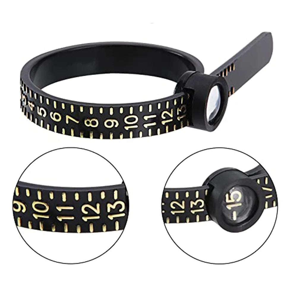 Wholesale High Quality Ring Table Measurement Tool Ring Size Ruler Plastic Adjustable Ring Sizer With Magnifying Glass