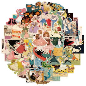 50Pcs Vintage Fairy Tales Artistic Illustration Graffiti Stickers for Book Refrigerator Decor Vinyl Little Girl Boy Sticker