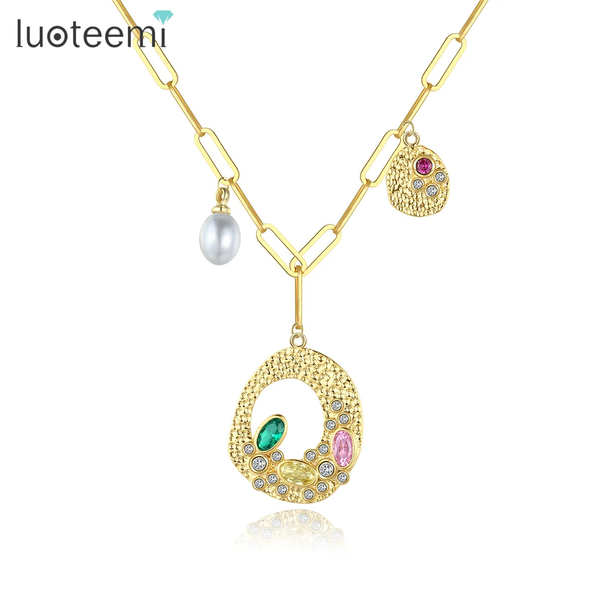 LUOTEEMI Fashion Luxury Cubic Zirconia Necklace Colorful Women Accessories Jewelry Necklaces