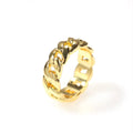 Brass Copper Rhodium Plated Cuban Link Chain Hip Hop Ring with Polished Finish