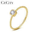 CZCITY 925 Sterling Silver Ring Simple Square Finger 14K Gold Plated Woman Jewelry Zircon Silver Rope Ring