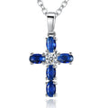 CAOSHI 2025 Delicate Women Silver Plated 18 Inches Necklaces Link Chains Oval Cut Blue Stone Crystal Cross Pendent Necklace OEM