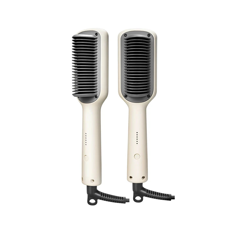 Custom Logo Portable Hair Straightener Comb 2 in 1 Beard Straightener Curler Brush Electric Heating Comb
