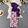 S-4XL Summer Light Luxury Irregular Strapless Dress Ruffle Edge Printed Patchwork Buttocks up Dress