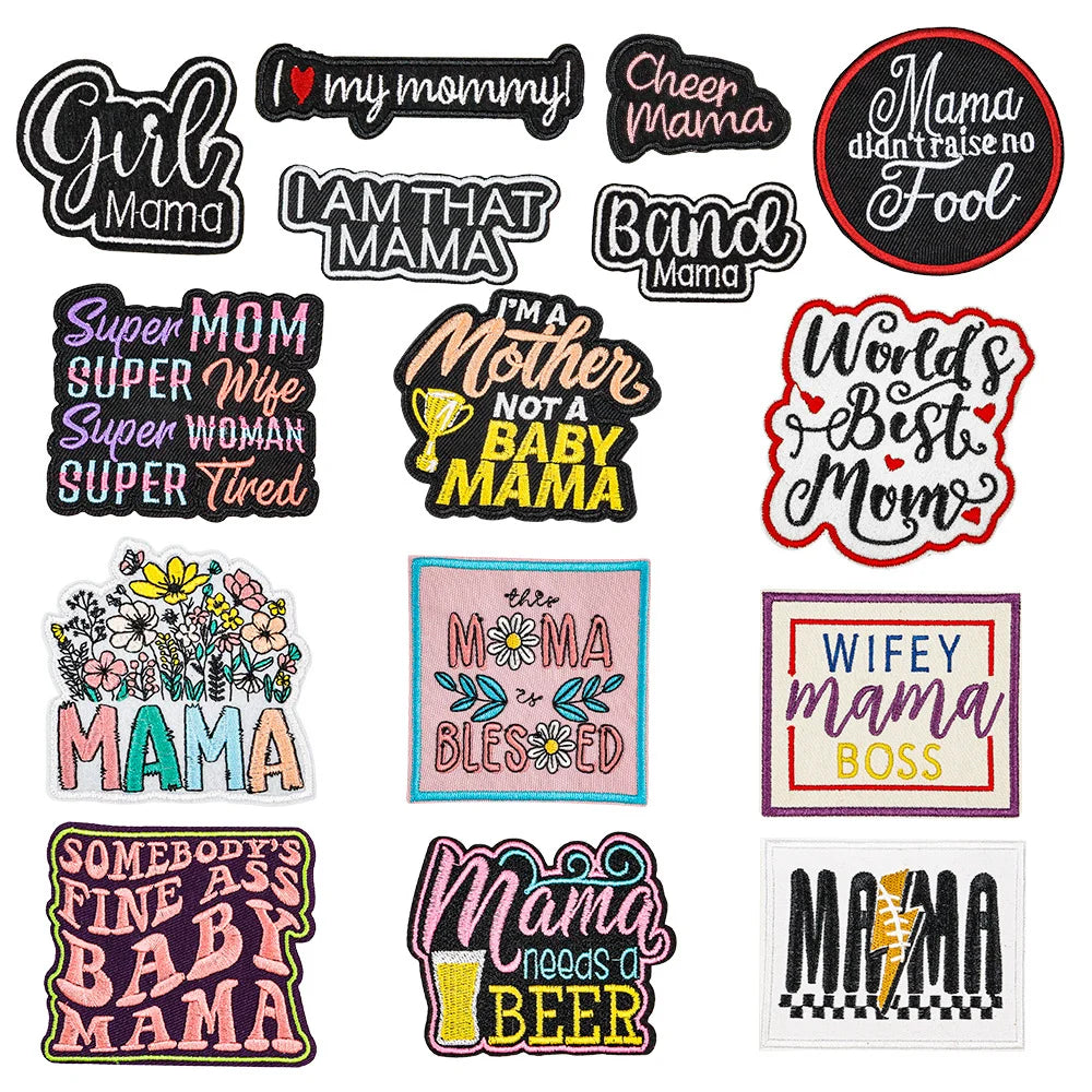 Wholesale Color English Letters Western Mama Iron on Patches Washable Custom Embroidery Patch for Clothing DIY Decoration