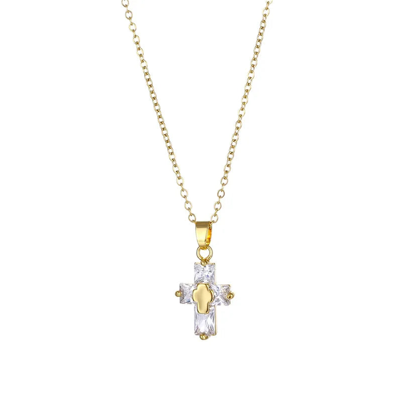 Exquisite Hot Selling Cross Micro Inset Zircon Necklace Stainless Steel square Zircon Cross Pendant Necklace