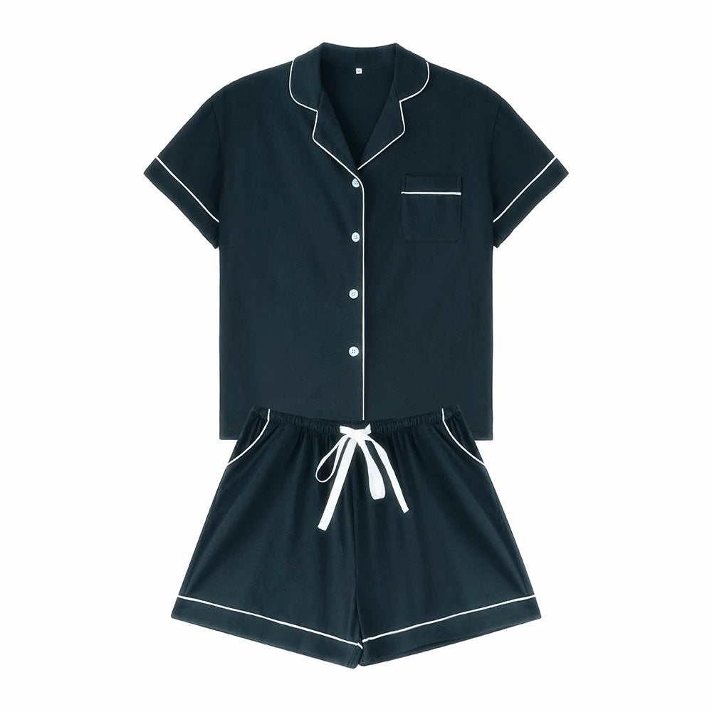 FUNG 6056  Designer LOGO Valentines 100% Cotton Sleepwear Short Sleeve 2 Pieces Women Pajamas Set