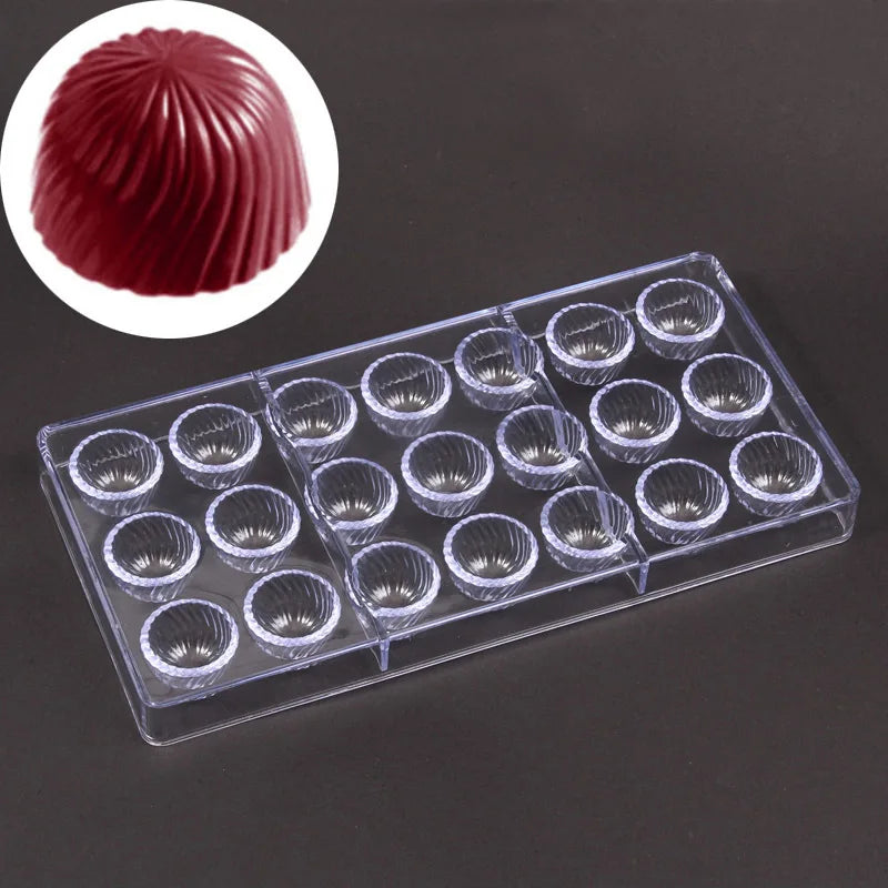 Polycarbonate Chocolate Moulds Semi Sphere  3D Swirl Shape Chocolate Bar Mold Plastic Tray