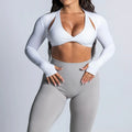 L230388 Clothing Manufacturers Custom Running Yoga Top For Women Plus Size Yoga Wear Thumbhole Long Sleeve Shrug Cropped Shirt
