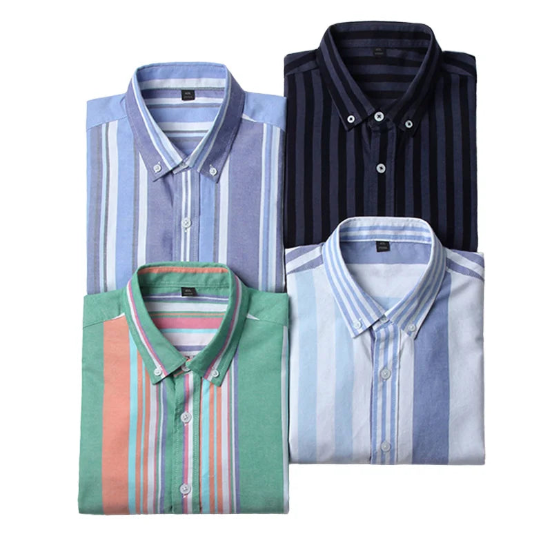 Men's Casual 100% Cotton Dress Shirt Breathable Comfortable Striped Design Autumn Washed Technique Anti-Shrink Anti-Pilling