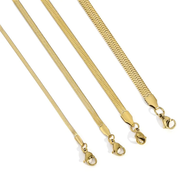 DAIHE Trendy Non Tarnish Gold Plated Stainless Steel Herringbone Chain Necklace Snake Chain Necklace