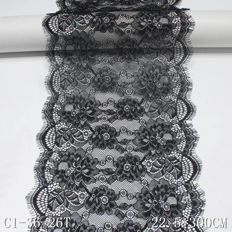 22cm Width Black Eyelash Lace Mesh Trim Non-elastic Eyelash Lace Eyelash Lace Manufacturers