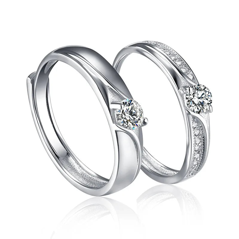 Fashionable Rhodium Plated Wedding Ring Set for Ladies Big CZ Zircon Diamond with Prong Setting for Parties Certified by CMA