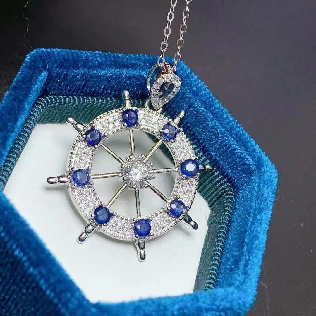Good Price 925 Sterling Silver Chunky Necklace Pendants Natural Sapphire Charms with Rhodium Gold Plating for Gift GIA Certified
