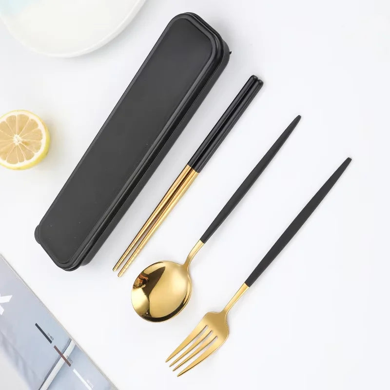 Travel Cutlery Set Stainless Steel Portable Utensil Set Spoon Fork Chopsticks With Case