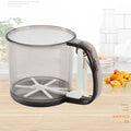 1.5 Cup Plastic Flour Sifter with Stainless Steel Fine Mesh Sieve and Measuring Scale for Home Kitchen Use