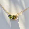 SP New Design S925 Sterling Silver Made 14K Gold Plated Green Rhinestone Heart Shaped Choker Necklaces