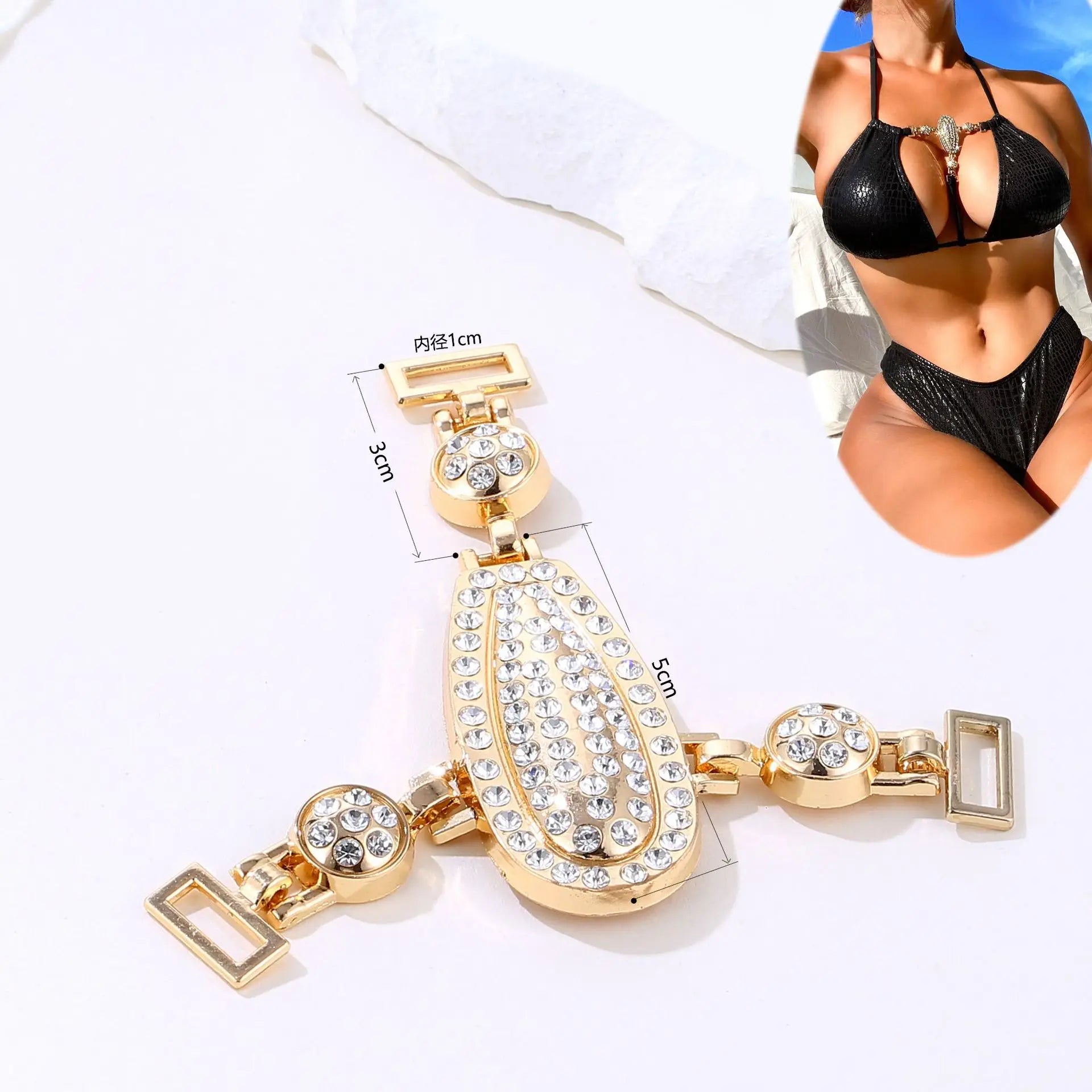 JFS016 Shine Decorative Bikini Swimwear Shoe Sandal Ore Lingerie Chain Rhinestone Triangle Buckle for Lady