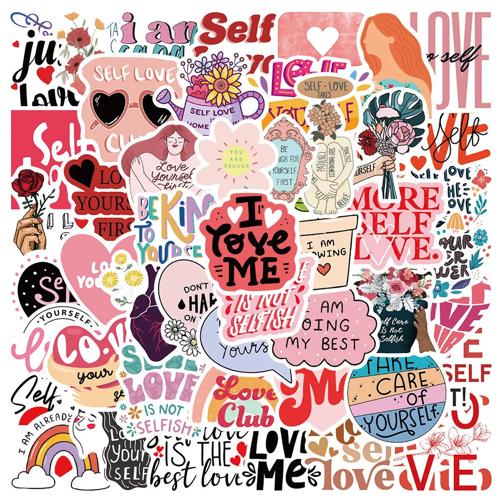 50PCS Cartoon Cute Self Love Paper Stickers Luggage Refrigerator Slogan Stickers Die Cut Sticker