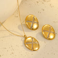 Hot Sale 18K Gold PVD Waterproof Stainless Steel Jewelry Set Smooth Statement Earring Oval Necklace Set for Women Gift
