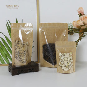 Custom Printed Biodegradable Kraft Paper Doypack Packaging Resealable Window Food Logo for Sugar and Pet Food