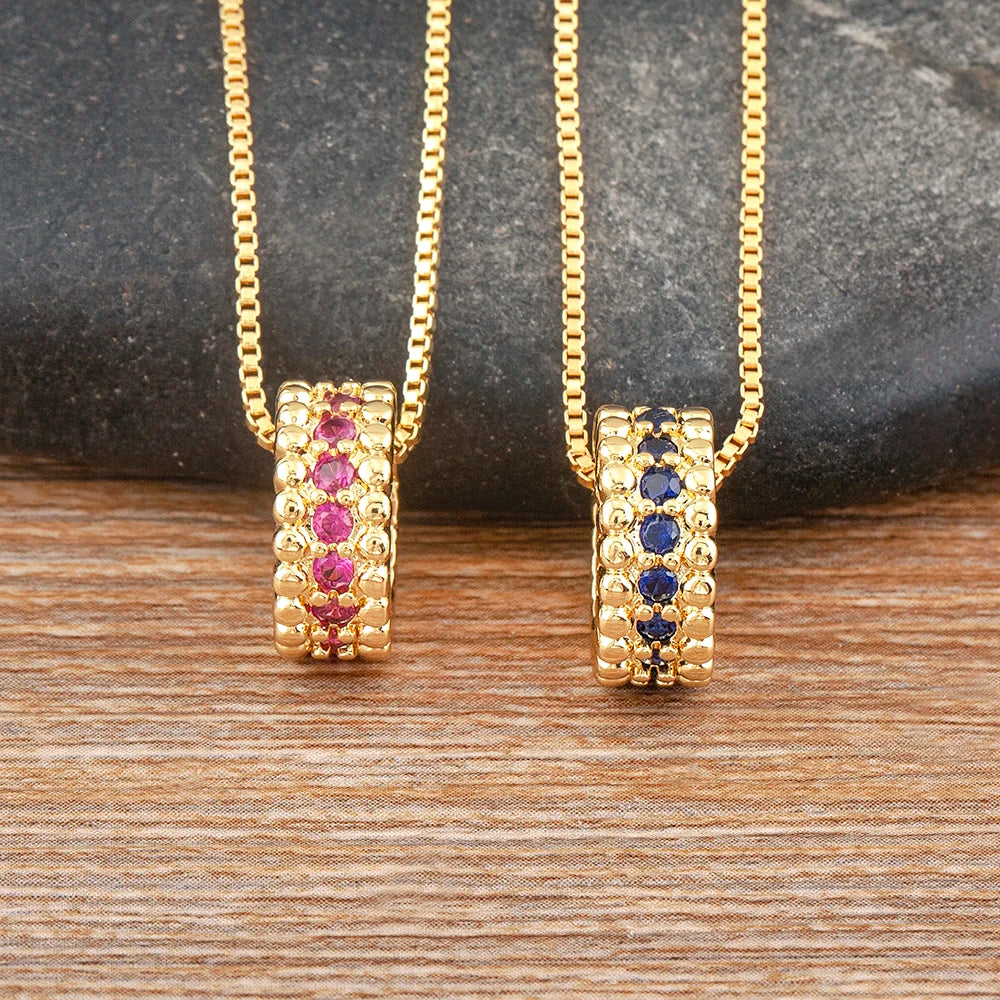 QIKU Trendy Circle Ring 7 Colors Rhinestone Neck Chain Charm Pendant Women Necklace Jewelry Sweater Chain Accessories Wholesale