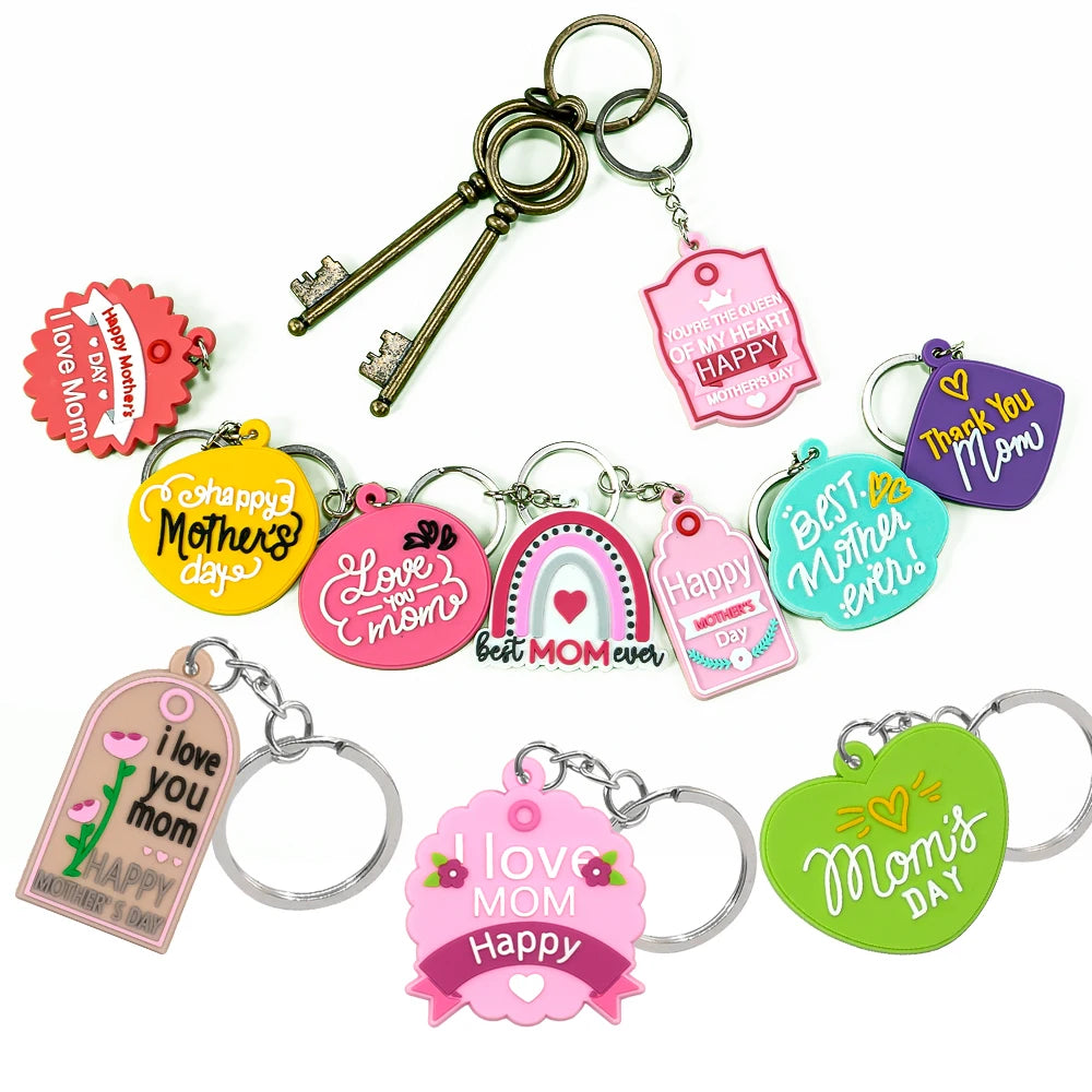 Promotional One Piece Rubber Silicone pink Mom Keychains logo Charm Keychain Ring Custom Cartoon Keychains in Bulk for Women