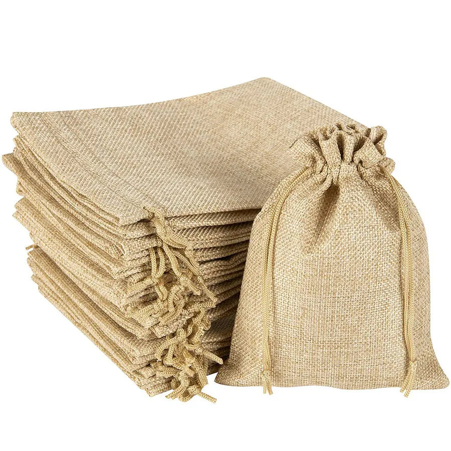 Small Linen Bags Pouch Jute Sack Gift Bags Drawstring Bag Jewelry Christmas Gift Pouch for Home Party Storages
