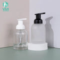 YAN Packaging Transparent clear Frosted Foaming Liquid Soap Hand Wash Glass Bottle 250 ml Black White Pump Sprayer
