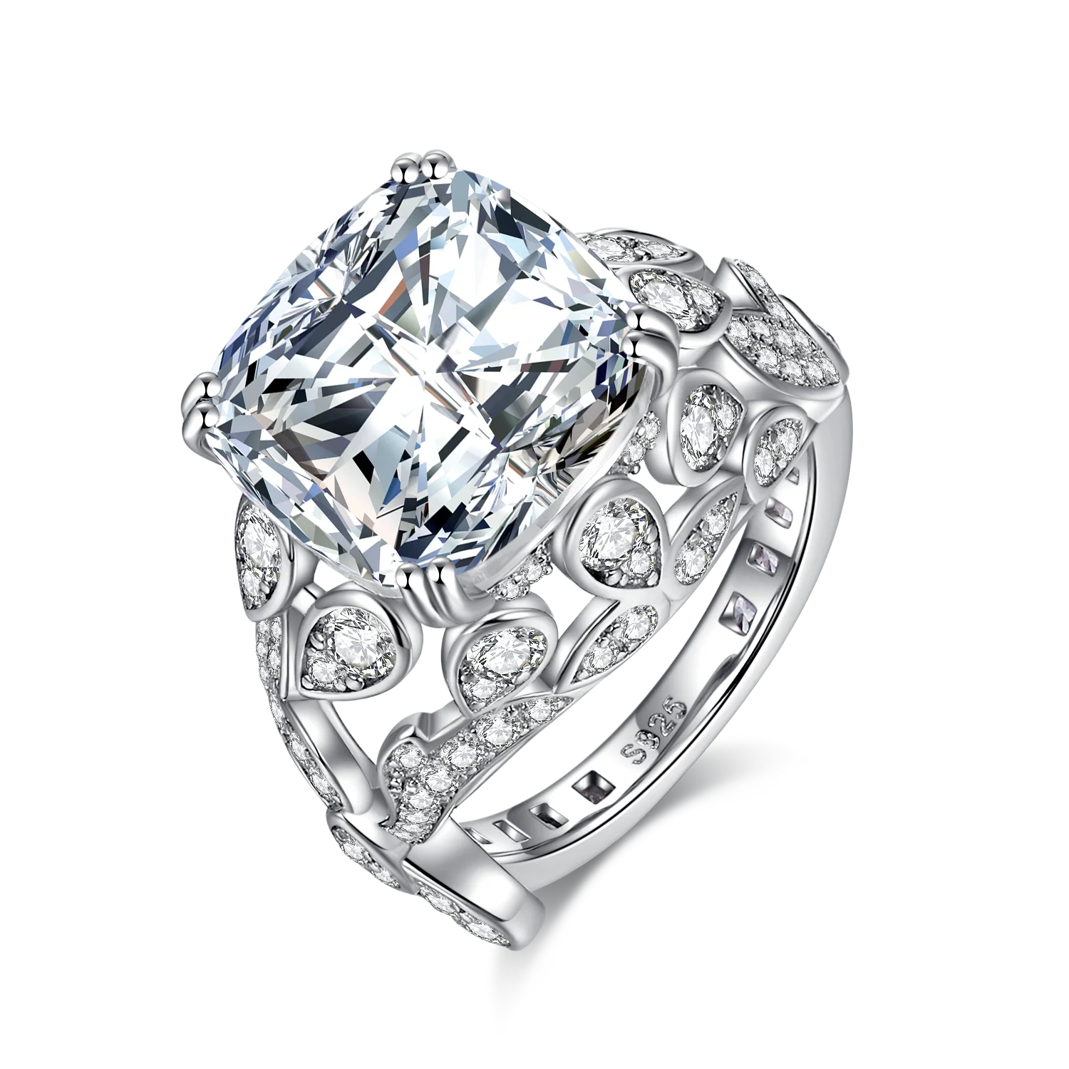 SGARIT Fashion Jewelry Wholesale 12*12mm Synthetic High Carbon ZIRCON Jewellery Rings Gold Plated Silver 925 Engagement Ring