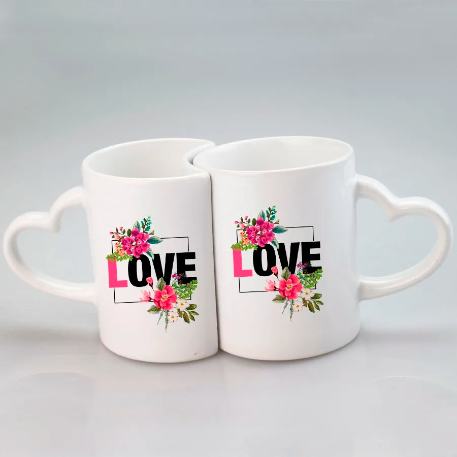 Topjlh 11oz Sublimation White Mug with Heart Shape Handle Customizable Lover's Mug for Couples Romantic Gift Idea
