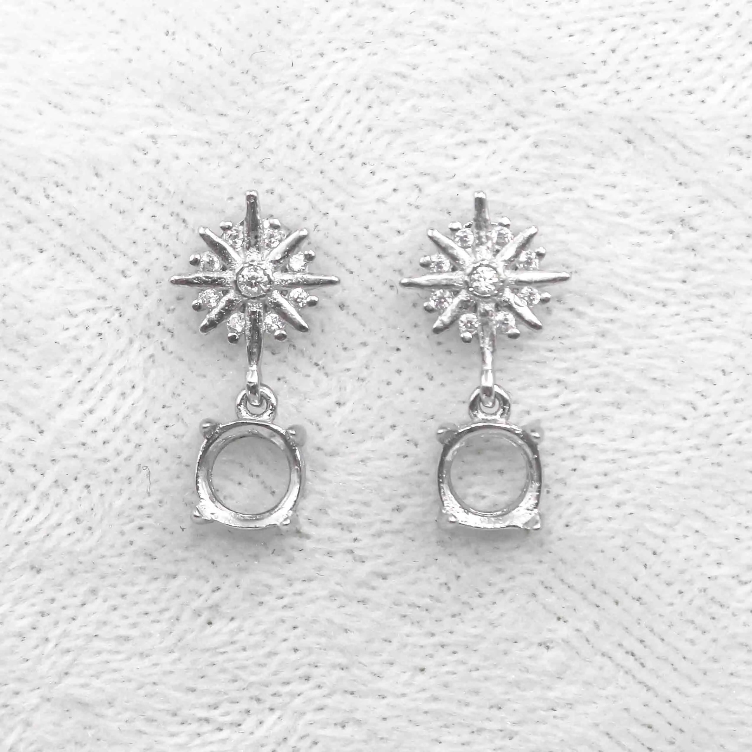 Sterling Silver 5mm/6mm Semi Mount Stud Earrings Empty Support Blank Setting S925 Base Holder Without Center Stone for DIY Inlay