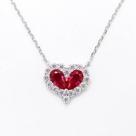 Minimalist 925 Sterling Silver Heart Pendant Ruby Colored Cubic Zirconia Pear Shaped Diamond Fashionable Gold Necklaces Elegant