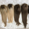 Popular Blonde Brown Balayage Human Hair Piece Toupee Replacement System Silk Base Topper for Thinning Hair Women