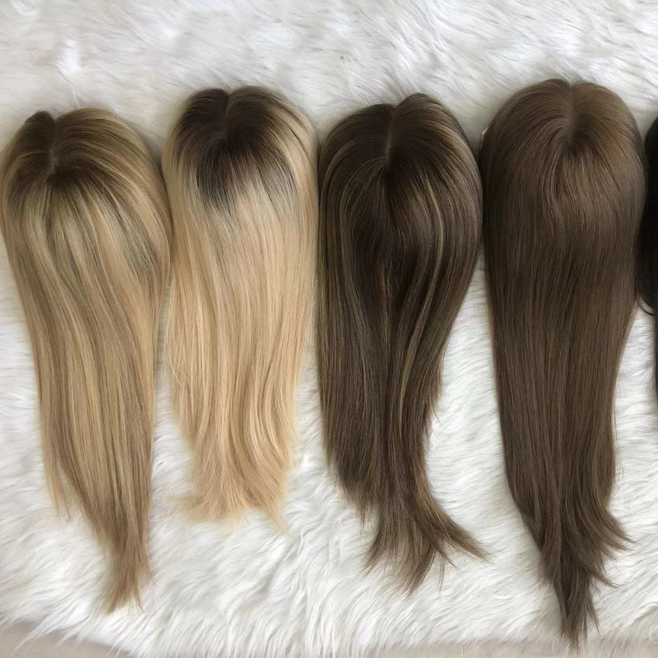 Popular Blonde Brown Balayage Human Hair Piece Toupee Replacement System Silk Base Topper for Thinning Hair Women