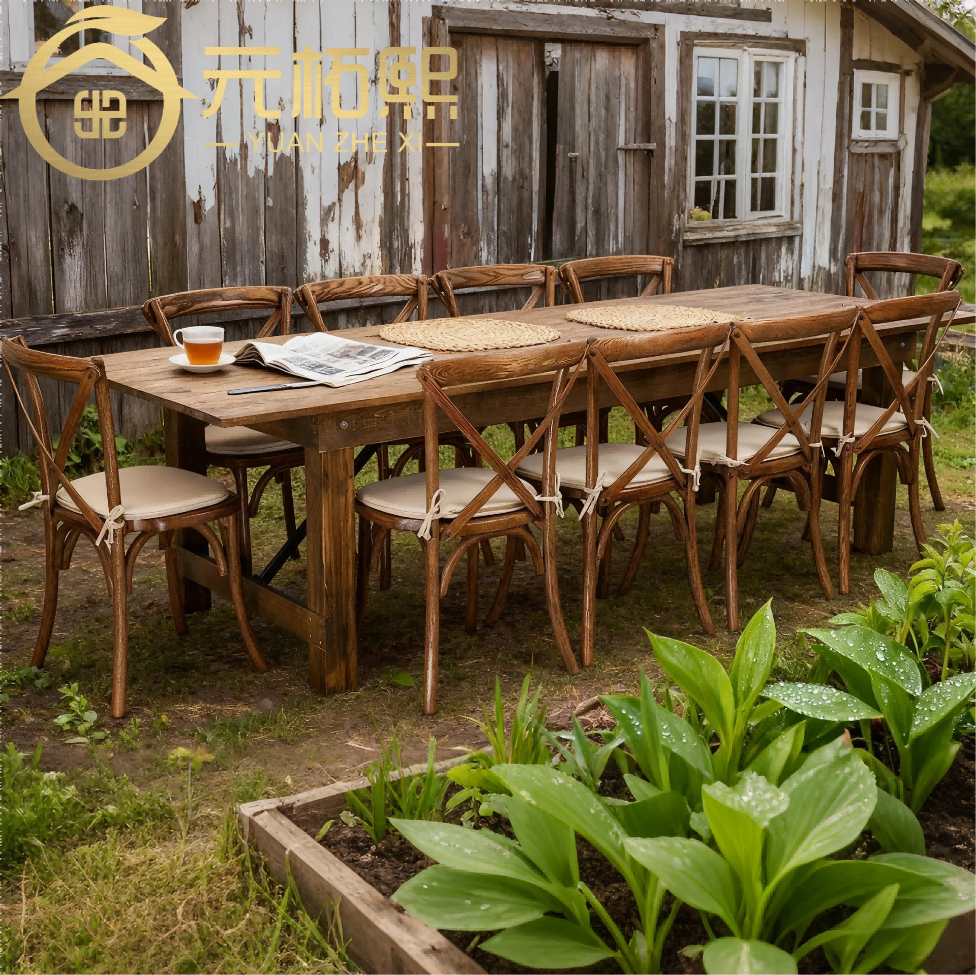 Solid Wooden Folding Dining Tables Rustic Style 8/10 Persons Farm Table for Wedding Parties Banquets Hotels Apartments-European