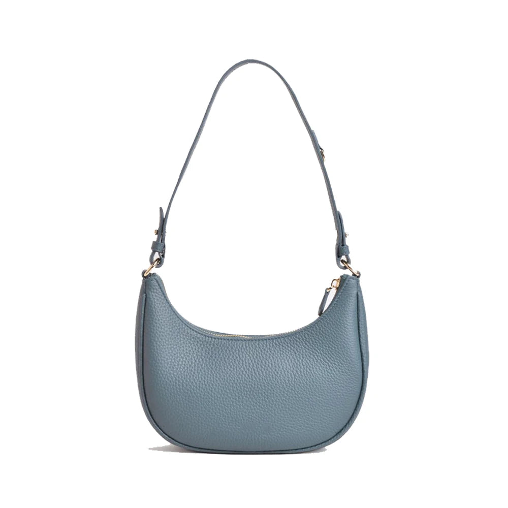 Crescent Shape Luxury Fashion Ladies Handbags RFID Blocking Polyester Lining Thread Genuine Leather Shoulder Bag Zipper Closure